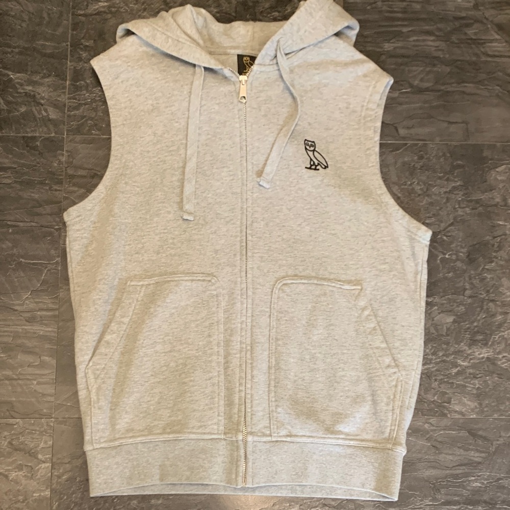 Gray Sleeveless OVO Hoodie with Logo - Picture 2 of 7